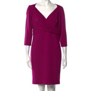 Escada Magenta Cross Front V-Neck Stretch 3/4 Sleeve Dress- Sz. 40/Med